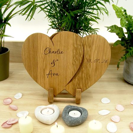 Hearts Personalised Chopping Board Wedding Gift - Oak Beech Engraved