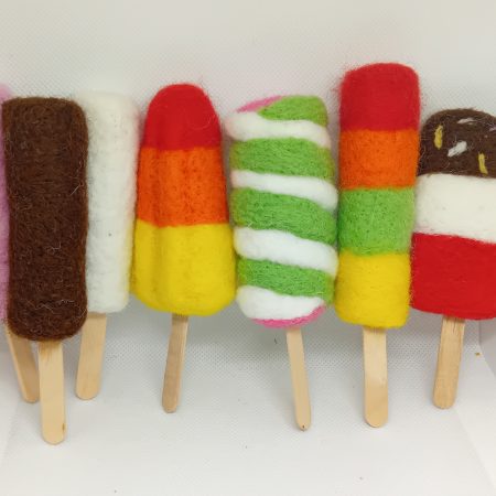 Needlefelt wool ice lollys twister,mini milks,fab,rainbow and rocket