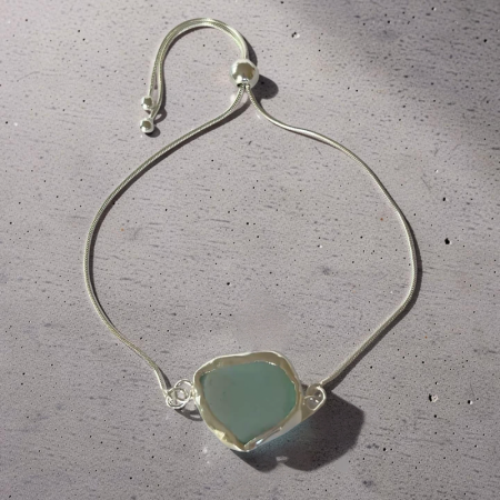 Coastal Sea Glass Silver Adjustable Bracelet