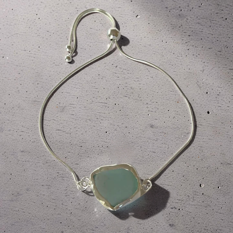 Coastal Sea Glass Silver Adjustable Bracelet
