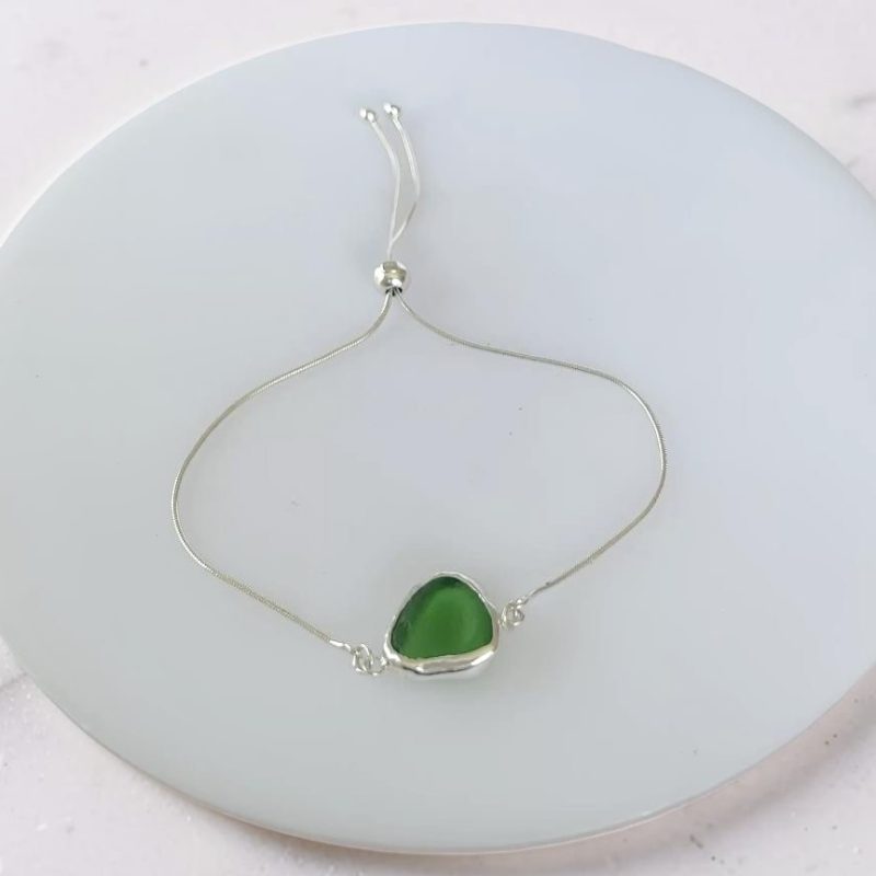 Coastal Sea Glass Silver Adjustable Bracelet