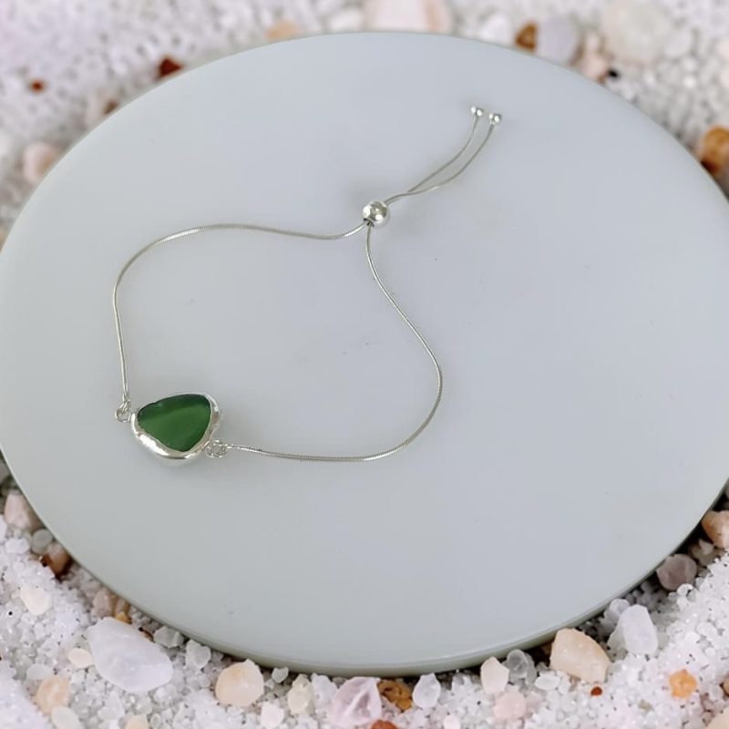 Coastal Sea Glass Silver Adjustable Bracelet