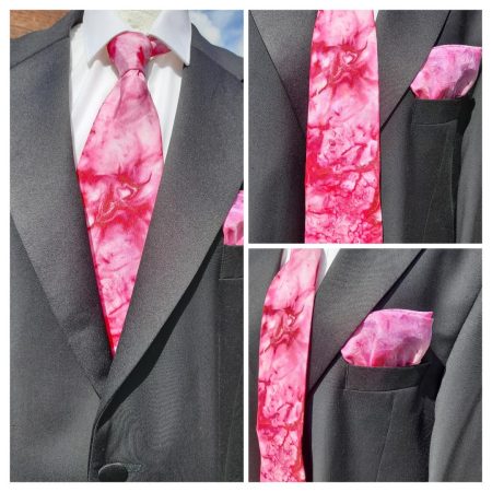 A Very Striking Unisex Hot Pink Hand Dyed Pure Silk Tie and Pocket Square Set. Perfect For Anyone Who Like To Make A Statement.
