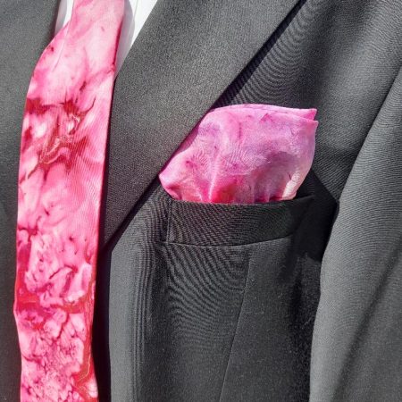 A Very Striking Unisex Hot Pink Hand Dyed Pure Silk Tie and Pocket Square Set. Perfect For Anyone Who Like To Make A Statement.