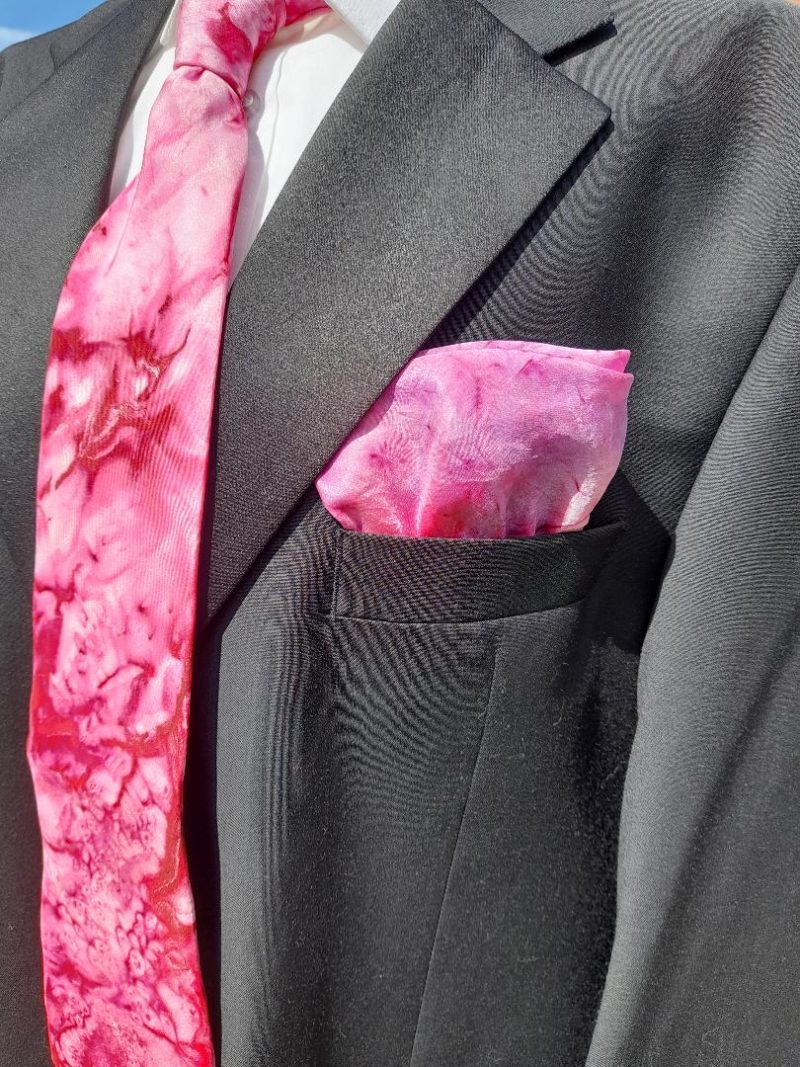 A Very Striking Unisex Hot Pink Hand Dyed Pure Silk Tie and Pocket Square Set. Perfect For Anyone Who Like To Make A Statement.