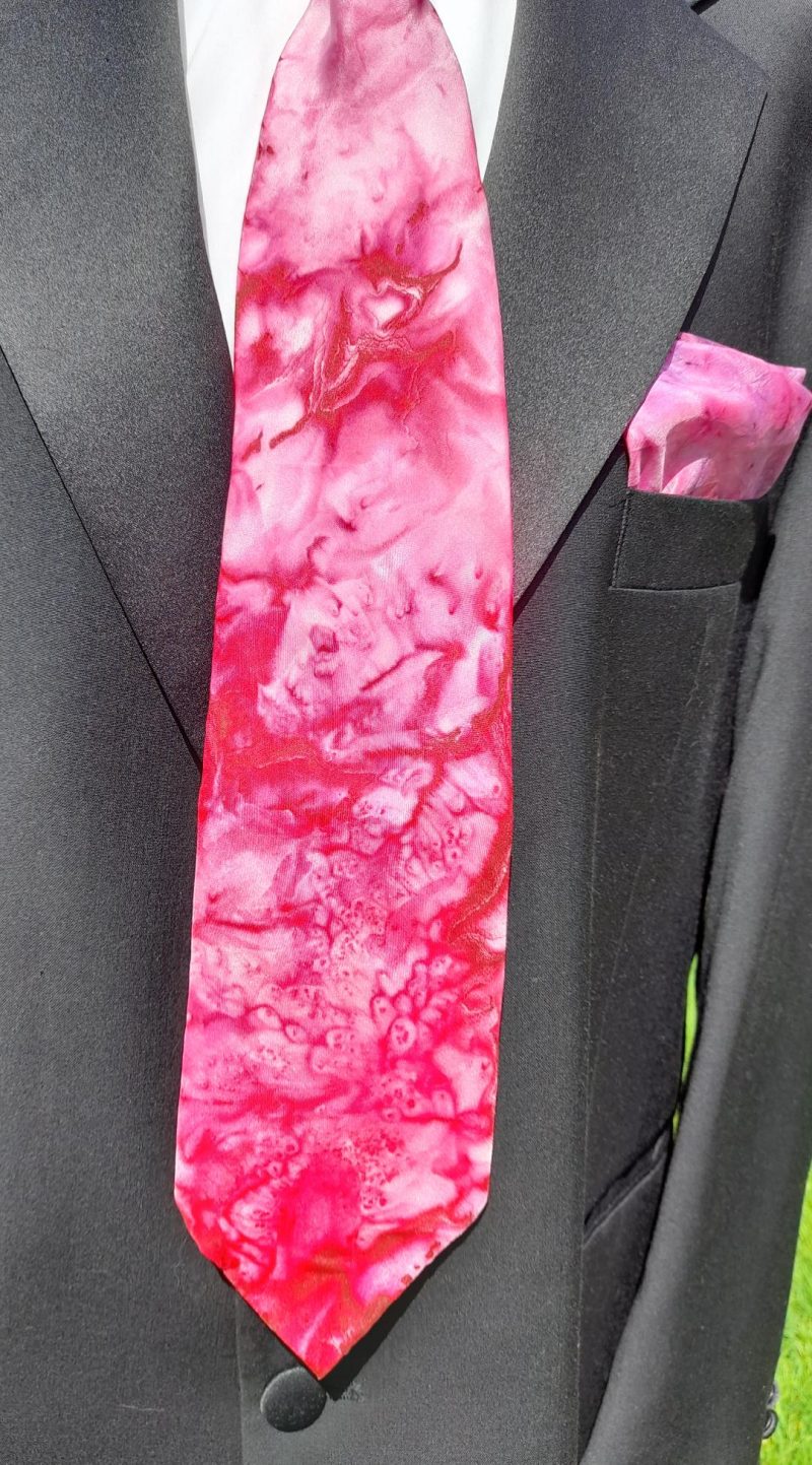 A Very Striking Unisex Hot Pink Hand Dyed Pure Silk Tie and Pocket Square Set. Perfect For Anyone Who Like To Make A Statement.