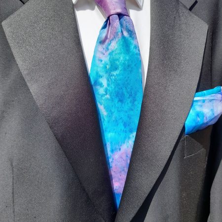 Pure Silk Unisex Statement Tie and Hanky or Pocket Square Set in Turquoise and Pink. Pefect To Finish Off Any Suit