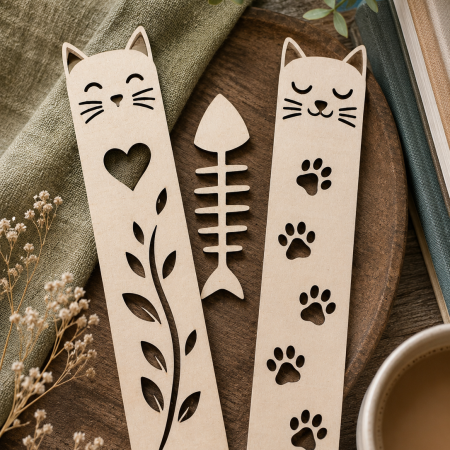 Cat Laser Cut 15cm x 3cm x 3mm Wooden Bookmarks