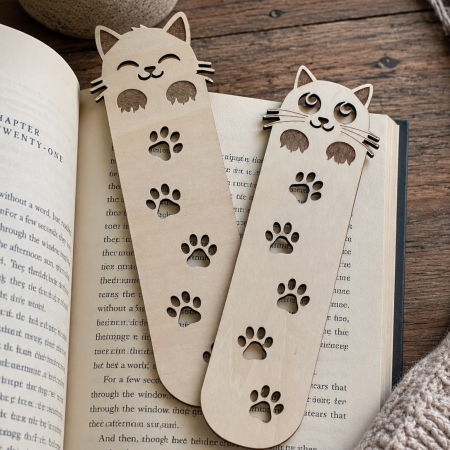 Cat Laser Cut 4.5cm x 15cm x 3mm Wooden Bookmarks