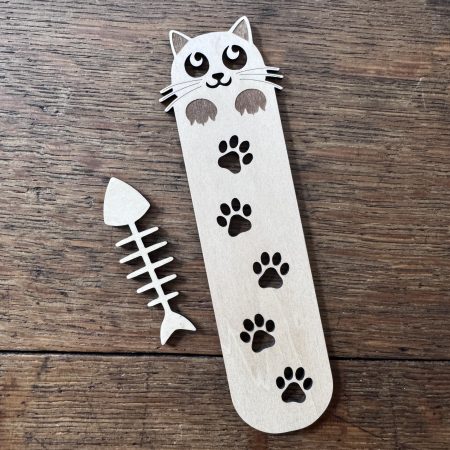 Cat Laser Cut 4.5cm x 15cm x 3mm Wooden Bookmarks