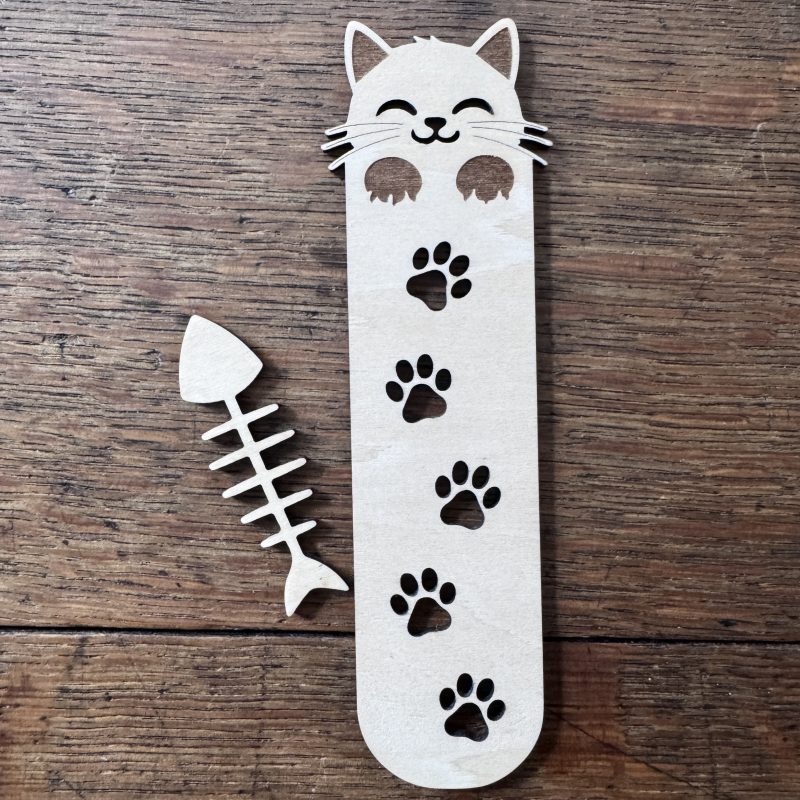 Cat Laser Cut 4.5cm x 15cm x 3mm Wooden Bookmarks