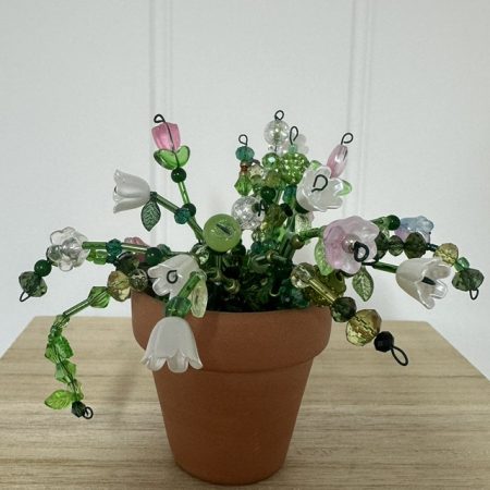 Beaded Pink/White/Purple Terracotta Flowerpot Magnet