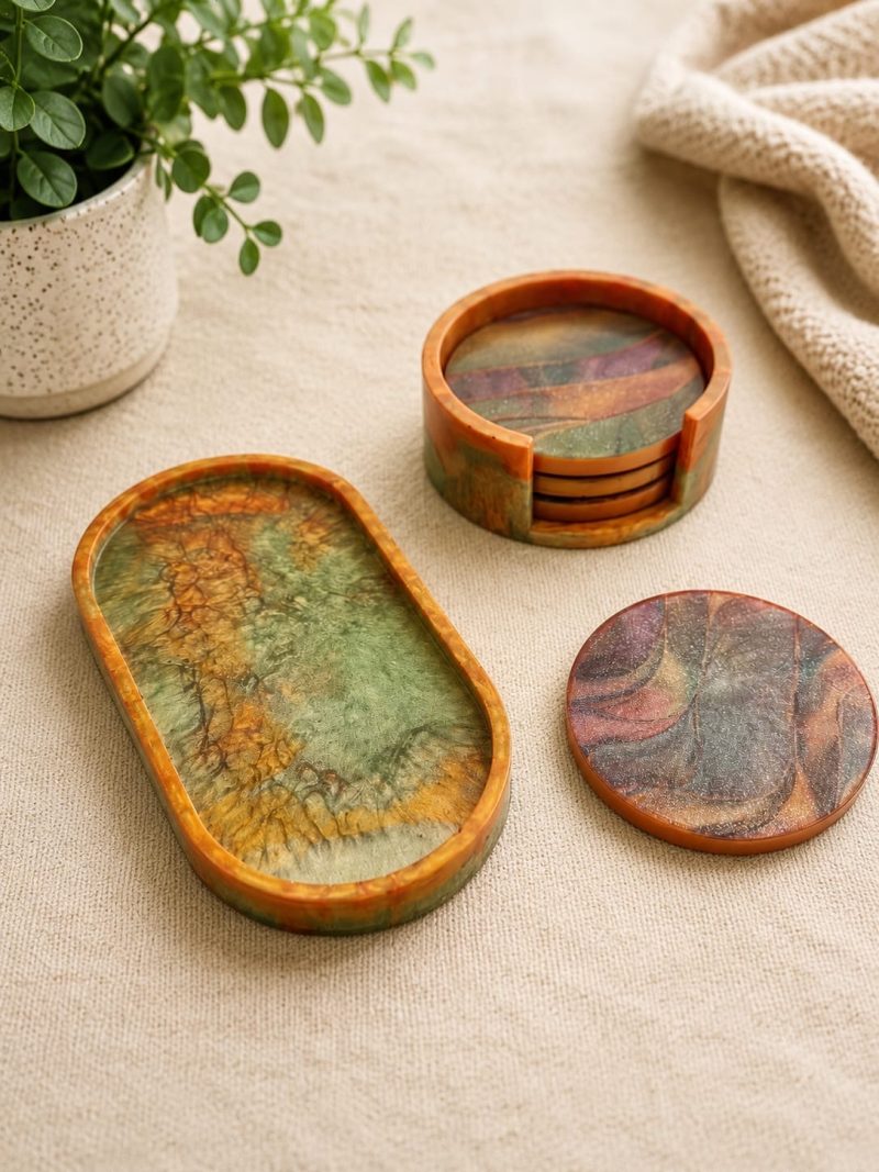 Autumn coaster and tray set