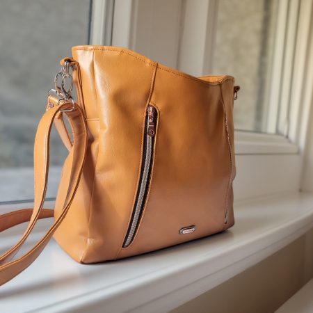 Handmade Tan Faux Leather Shoulder / Crossbody Bag.