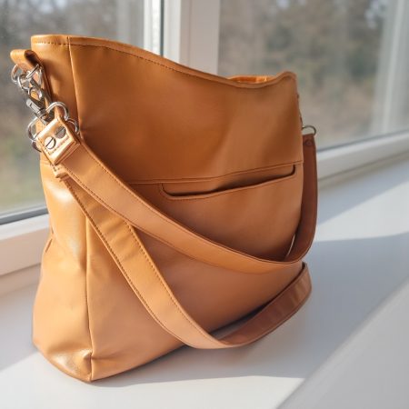 Handmade Tan Faux Leather Shoulder / Crossbody Bag.