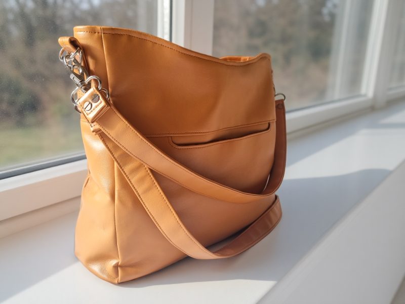 Handmade Tan Faux Leather Shoulder / Crossbody Bag.