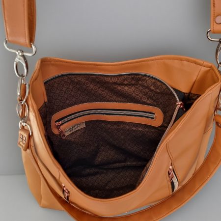 Handmade Tan Faux Leather Shoulder / Crossbody Bag.
