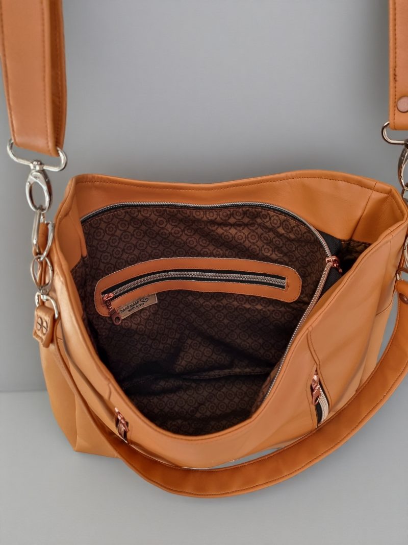 Handmade Tan Faux Leather Shoulder / Crossbody Bag.