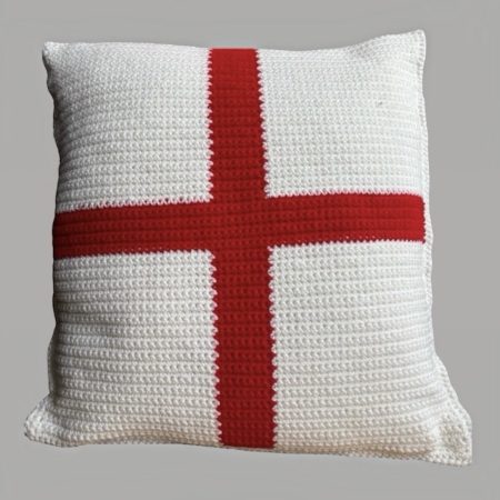 Handmade Crochet England Flag Cushion and Cover 16x16" by ThatCrochetLadyUK