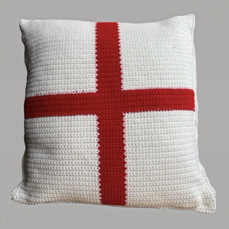 Handmade Crochet England Flag Cushion and Cover 16x16" by ThatCrochetLadyUK