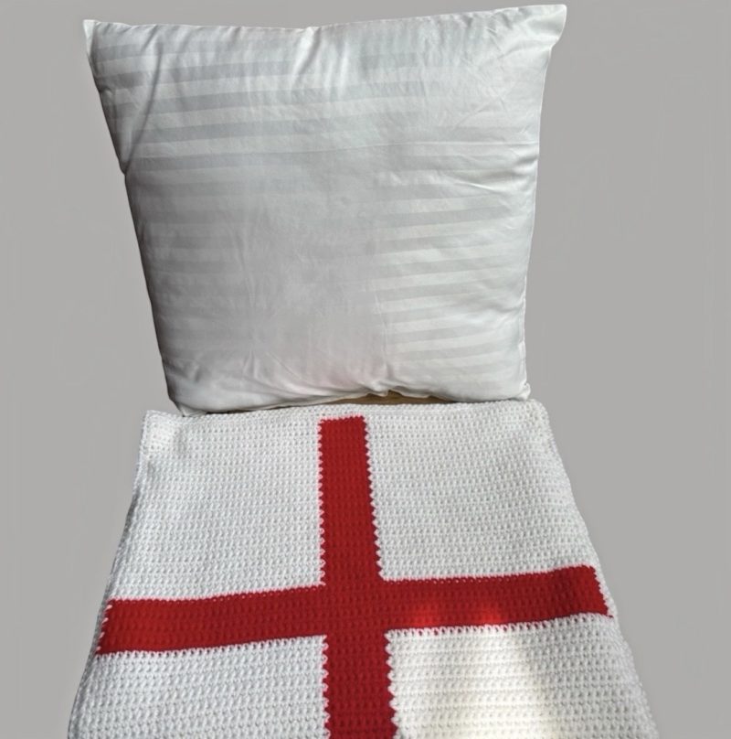 Handmade Crochet England Flag Cushion and Cover 16x16" by ThatCrochetLadyUK