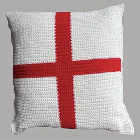 Handmade Crochet England Flag Cushion and Cover 16x16" by ThatCrochetLadyUK