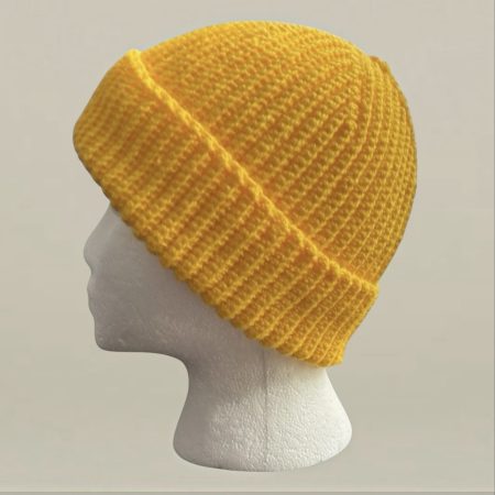Handmade Yellow Crochet Beanie Hat - Unisex All-Season Stretchy Ribbed Cap