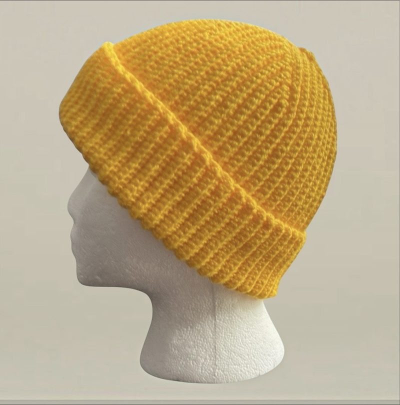 Handmade Yellow Crochet Beanie Hat - Unisex All-Season Stretchy Ribbed Cap