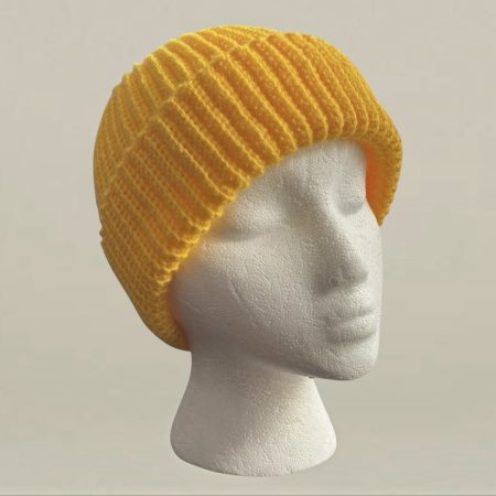 Handmade Yellow Crochet Beanie Hat - Unisex All-Season Stretchy Ribbed Cap