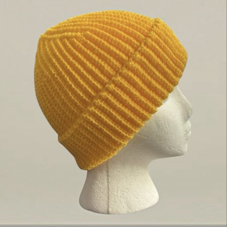 Handmade Yellow Crochet Beanie Hat - Unisex All-Season Stretchy Ribbed Cap