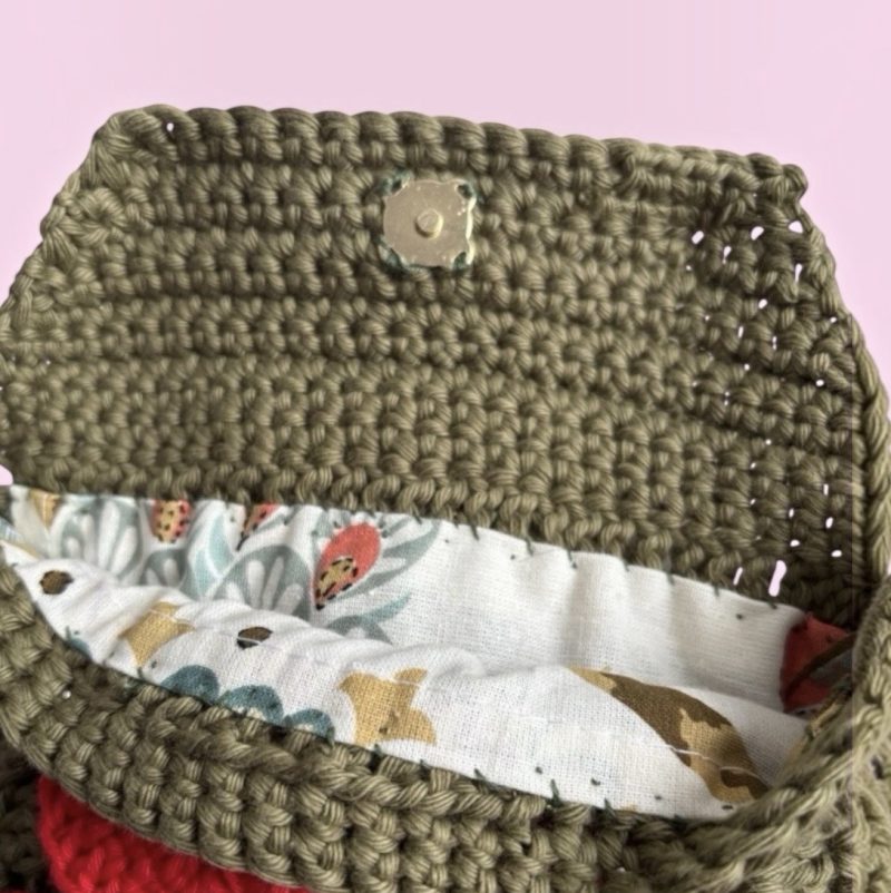 Handmade Crochet Flower Crossbody Bag with Pearl Chain & Vine Charm. Multicoloured.