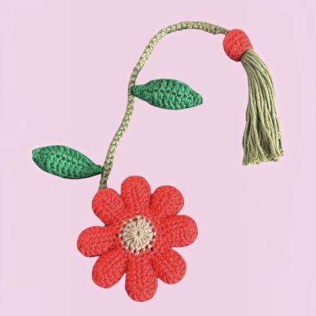 Handmade Crochet Flower Crossbody Bag with Pearl Chain & Vine Charm. Multicoloured.