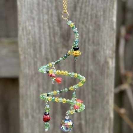 Whimsical Pollinator’s Path Spiral Garden Suncatcher
