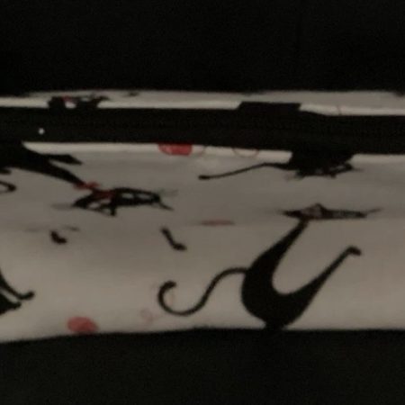 Medium Size Make Up Bag/Pouch Lined Zipped featuring Quirky Black Cat on a White Background