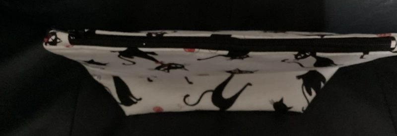 Medium Size Make Up Bag/Pouch Lined Zipped featuring Quirky Black Cat on a White Background