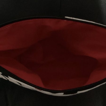 Medium Size Make Up Bag/Pouch Lined Zipped featuring Quirky Black Cat on a White Background
