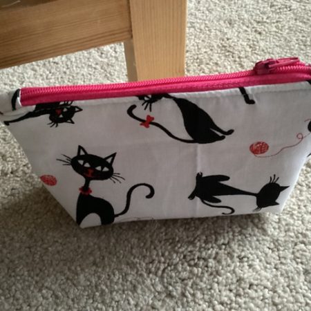 Cute Small Coin/Card Purse White Background Featuring Quirky Black Cats Zipped Lined