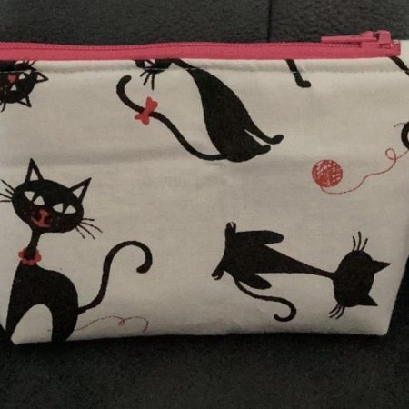Cute Small Coin/Card Purse White Background Featuring Quirky Black Cats Zipped Lined