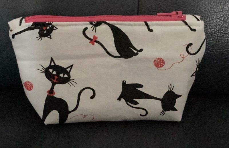 Cute Small Coin/Card Purse White Background Featuring Quirky Black Cats Zipped Lined