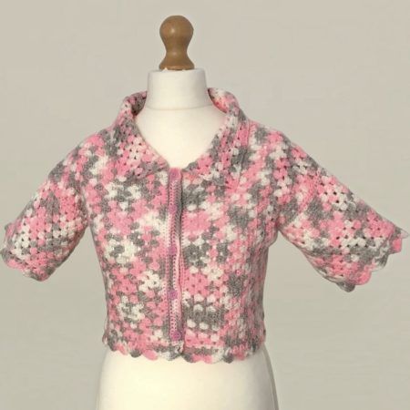 Handmade Pink & Grey Crochet Crop Shirt – Retro Boho Style (UK 10)