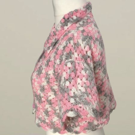 Handmade Pink & Grey Crochet Crop Shirt – Retro Boho Style (UK 10)