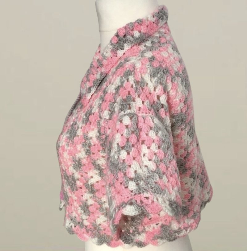 Handmade Pink & Grey Crochet Crop Shirt – Retro Boho Style (UK 10)