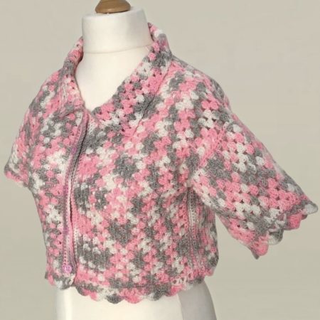 Handmade Pink & Grey Crochet Crop Shirt – Retro Boho Style (UK 10)