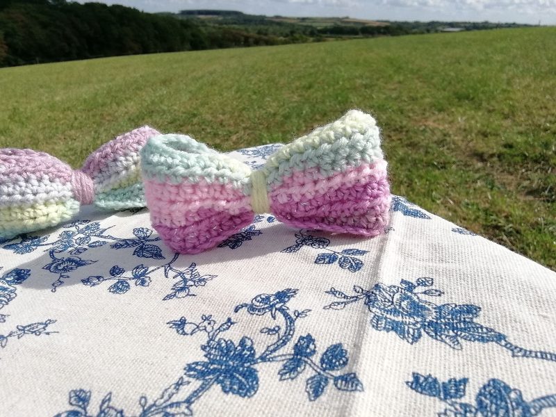 Crochet Hair Bow, Barrette Clip, Standard Size. Party, Gift.