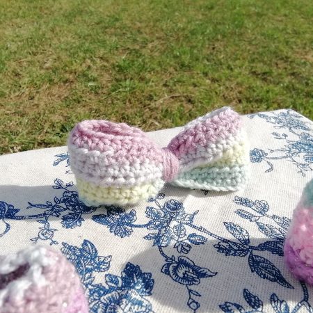 Crochet Hair Bow, Barrette Clip, Standard Size. Party, Gift.