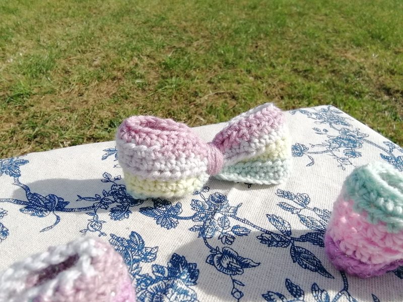 Crochet Hair Bow, Barrette Clip, Standard Size. Party, Gift.