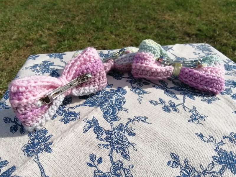 Crochet Hair Bow, Barrette Clip, Standard Size. Party, Gift.