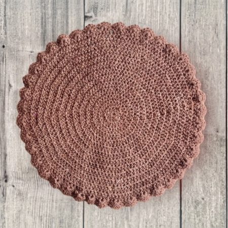 Set of 6 Handmade Crochet Placemats – Round Brown Dining Mats with Colorful 3D Butterflies