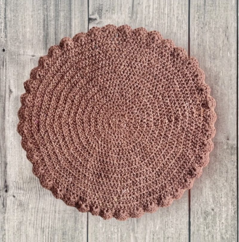 Set of 6 Handmade Crochet Placemats – Round Brown Dining Mats with Colorful 3D Butterflies
