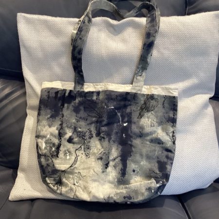 Beautiful Dye Print Fabric Lined Tote Bag with Inside Pockets & Cream Edging